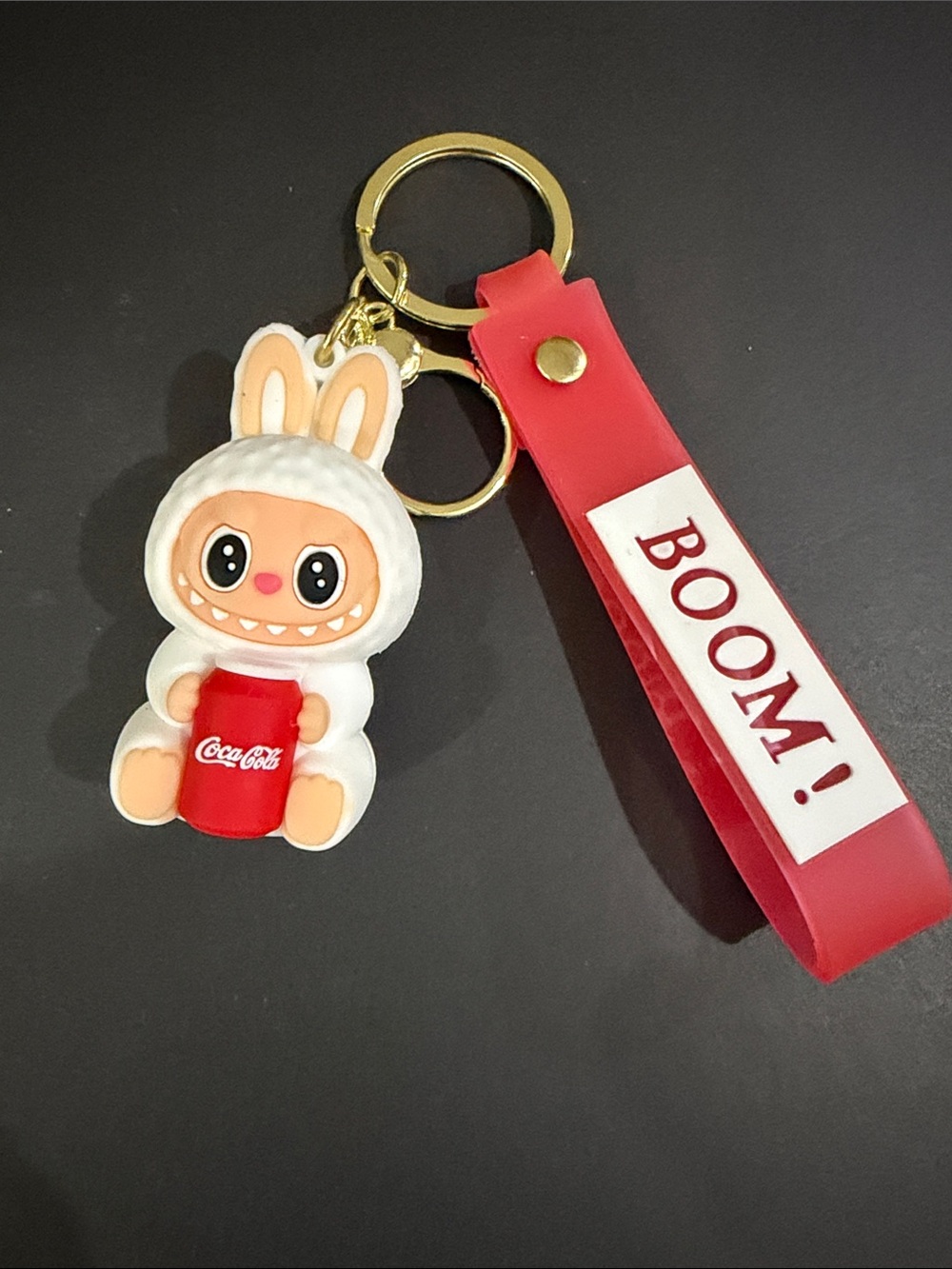 Coca-Cola White Labubu Keychain with Red Strap